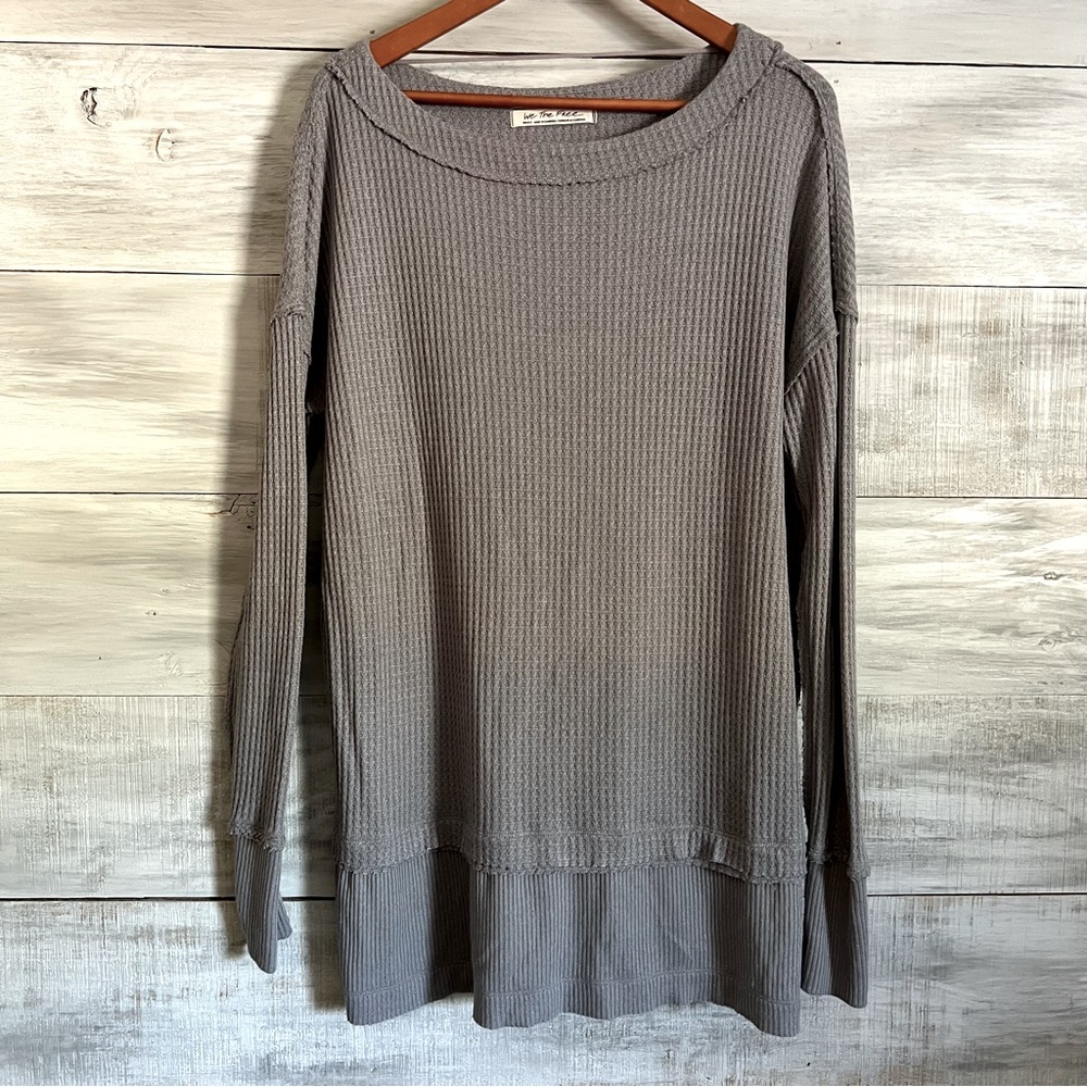 Free People Top Blue North Slope Thermal Scoop Neck Small